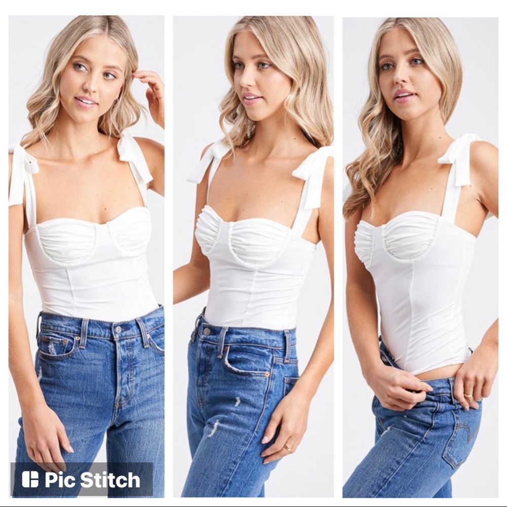 Emery Park Ruched bust tie strap black bodysuit Sz S